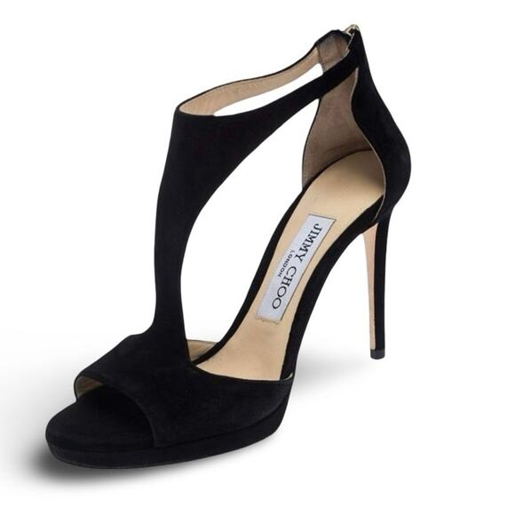 Jimmy Choo Black Sandals with Elegant T-Strap Design - Picture 1 of 7